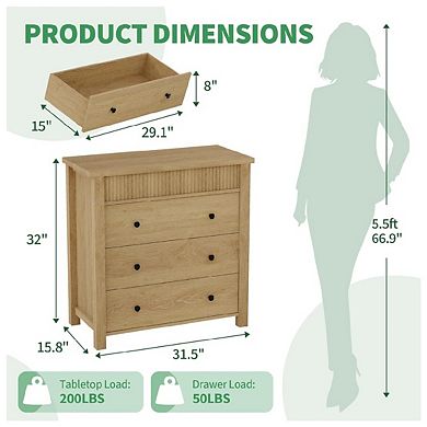 3 Drawer Dresser for Bedroom Nightstand, Wooden Chest of Drawers, Fluted End Table