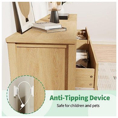 3 Drawer Dresser for Bedroom Nightstand, Wooden Chest of Drawers, Fluted End Table