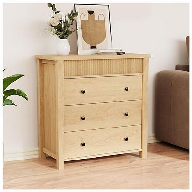 3 Drawer Dresser for Bedroom Nightstand, Wooden Chest of Drawers, Fluted End Table