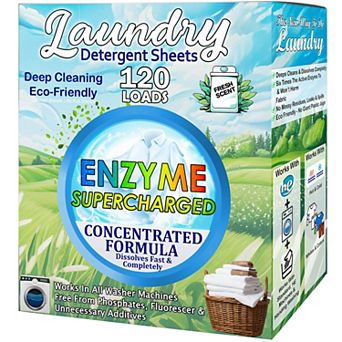 Hypoallergenic Enzyme Laundry Detergent Sheets Eco-Friendly 120 Loads Fresh Scent