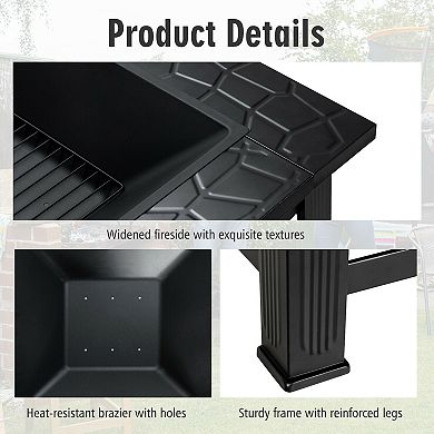 32 Inch 3 In 1 Outdoor Fire Pit Table With BBQ Grill And Rain Cover