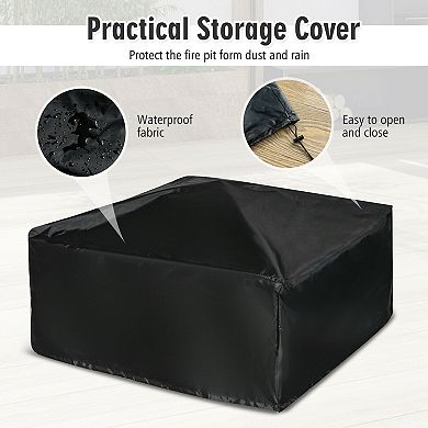 32 Inch 3 In 1 Outdoor Fire Pit Table With BBQ Grill And Rain Cover