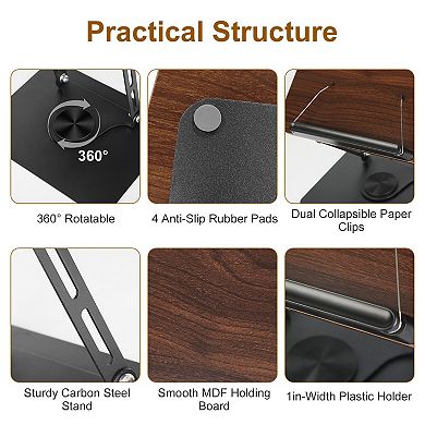 Foldable Wooden Book Stand Adjustable Reading Holder with 360° Base