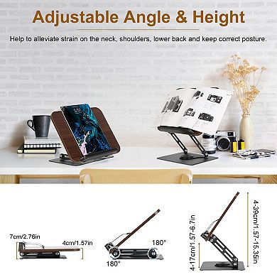 Foldable Wooden Book Stand Adjustable Reading Holder with 360° Base