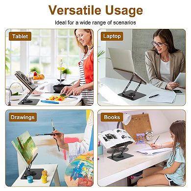 Foldable Wooden Book Stand Adjustable Reading Holder with 360° Base