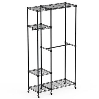 4 tier Heavy Duty Garment Rack with Wheels 3 Rods & 6 Footrests
