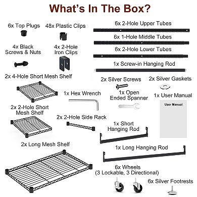 4-Tier Heavy Duty Garment Rack with Wheels 3 Rods & 6 Footrests