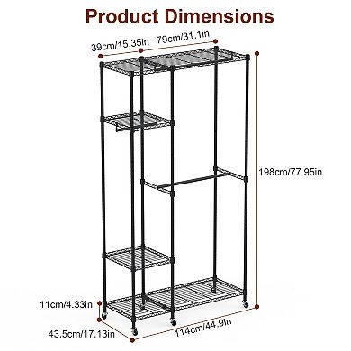 4-Tier Heavy Duty Garment Rack with Wheels 3 Rods & 6 Footrests