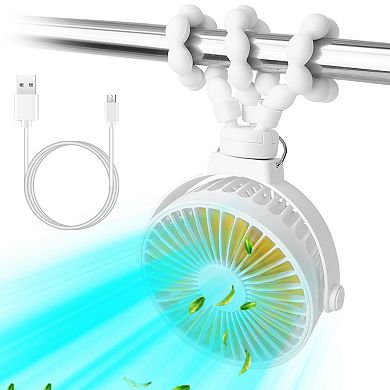 Rechargeable Stroller & Desk Fan Clip-On, Flexible, 3 Speeds