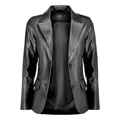 Classic Lambskin Leather Blazer for Women Casual Suit Style Jacket
