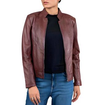 Stylish Casual Womens Leather Jacket Classic Biker Design Lambskin Coat