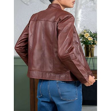 Stylish Casual Womens Leather Jacket Classic Biker Design Lambskin Coat