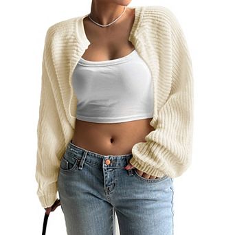 Women's Shrug Sweaters Long Sleeve Open Front Cropped Cardigan Sweater