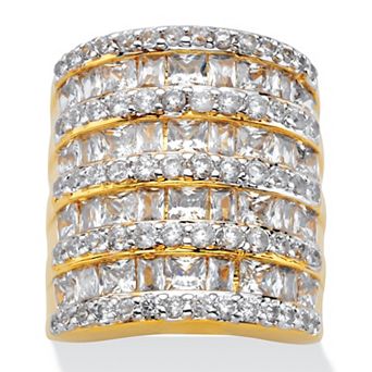 PalmBeach Jewelry 6.26 TCW Baguette and Round Cubic Zirconia Gold-Plated Channel Ring