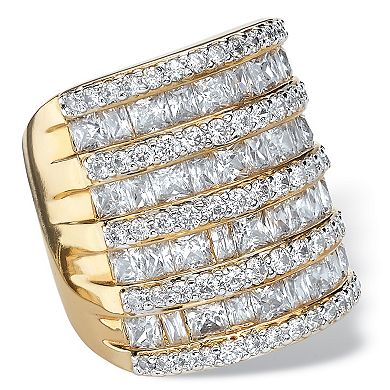 PalmBeach Jewelry 6.26 TCW Baguette and Round Cubic Zirconia Gold-Plated Channel Ring