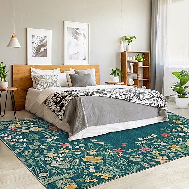 Washable Botanical Area Rugs,Soft Non-Slip Vintage Boho Floral Runners Carpet for Living Room
