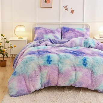 Luxury Tie-Dye Velvet Duvet Cover Set with Zipper Closure - Queen Size