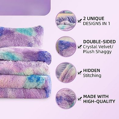 Luxury Tie-Dye Velvet Duvet Cover Set with Zipper Closure - Queen Size