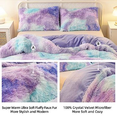 Luxury Tie-Dye Velvet Duvet Cover Set with Zipper Closure - Queen Size