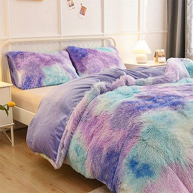 Luxury Tie-Dye Velvet Duvet Cover Set with Zipper Closure - Queen Size