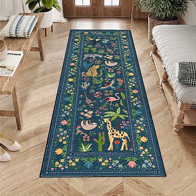 Washable Animal Bird Area Rugs, Soft Modern Forest Jungel Runners Carpet for Living Room Hallway