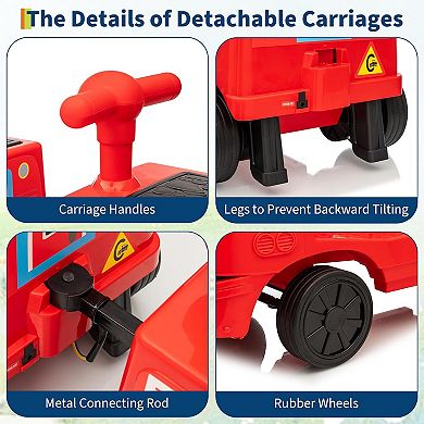 12V 2-Seater Kids Ride On Trackless Train w/Carriage, Adjustable Seat, Music, LED Lights & Storage
