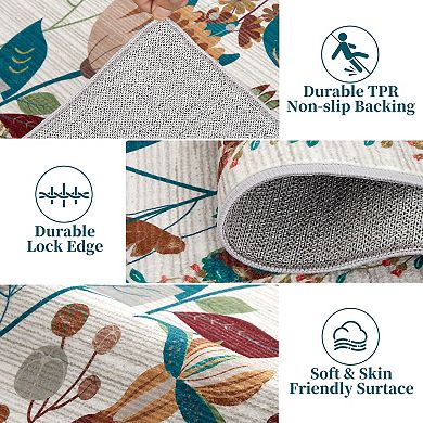 Boho Bird Floral Area Rugs, Washable Jungle Vintage Runners Carpet for Living Room Nursery Hallway