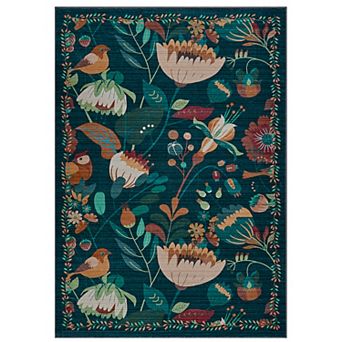 Boho Bird Floral Area Rugs, Washable Jungle Vintage Runners Carpet for Living Room Nursery Hallway