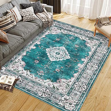 Washable Origintal Boho Distressed Area Rugs Non-Slip Stain Resistant Vintage Oriental Runner Rugs