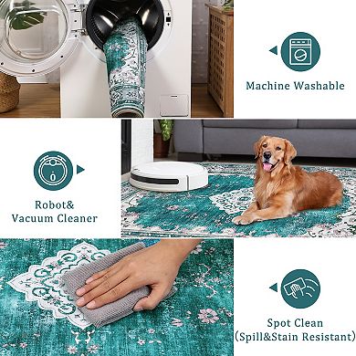 Washable Origintal Boho Distressed Area Rugs Non-Slip Stain Resistant Vintage Oriental Runner Rugs