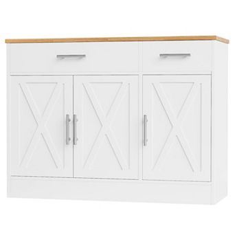 Large Storage Sideboard Cabinet with Open & Closed Spaces, Modern Farmhouse Design