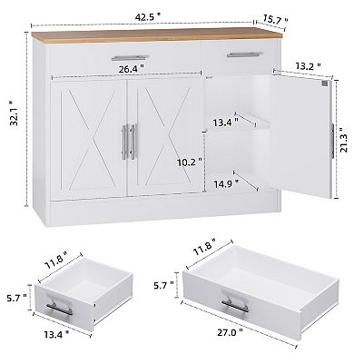 Large Storage Sideboard Cabinet with Open & Closed Spaces, Modern Farmhouse Design