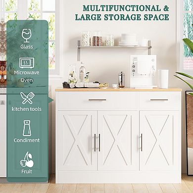 Large Storage Sideboard Cabinet with Open & Closed Spaces, Modern Farmhouse Design