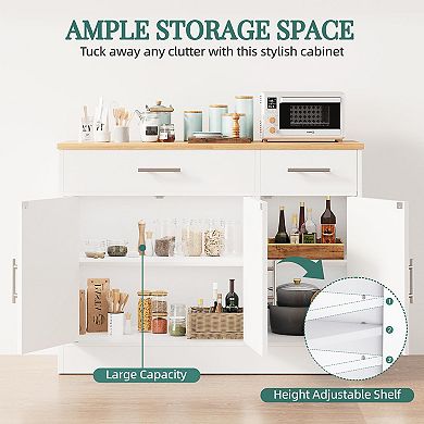 Large Storage Sideboard Cabinet with Open & Closed Spaces, Modern Farmhouse Design