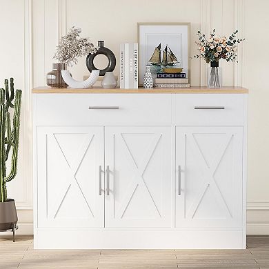 Large Storage Sideboard Cabinet with Open & Closed Spaces, Modern Farmhouse Design