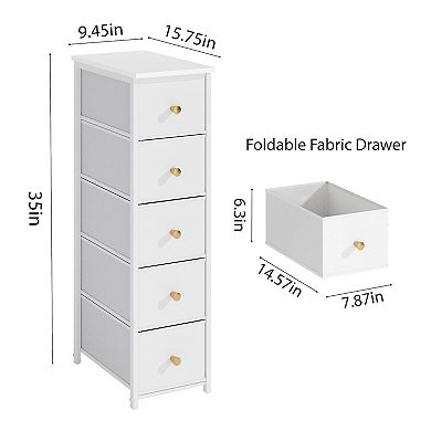 Space-Saving Narrow Cabinet: 5-Drawer Slim Design for Small Spaces - Bathroom, Bedroom, Entryway
