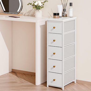 Space-Saving Narrow Cabinet: 5-Drawer Slim Design for Small Spaces - Bathroom, Bedroom, Entryway