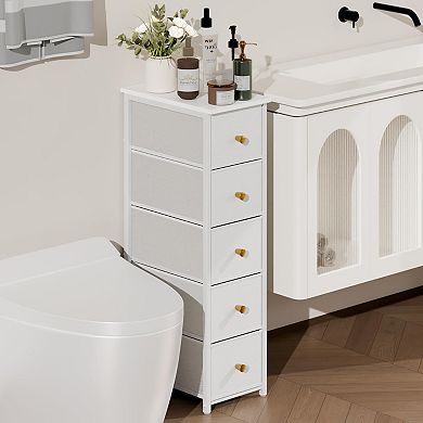 Space-Saving Narrow Cabinet: 5-Drawer Slim Design for Small Spaces - Bathroom, Bedroom, Entryway