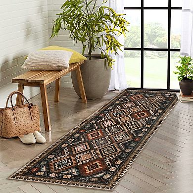 Modern Boho Area Rugs, Washable Origintal Floral Carpet Runners for Living Room Nursery Hallway