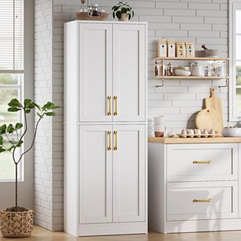 4-Door Adjustable Shelves Tall Black Kitchen Pantry Cabinet