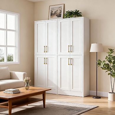 4-Door Adjustable Shelves Tall Black Kitchen Pantry Cabinet