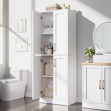 4-Door Adjustable Shelves Tall Black Kitchen Pantry Cabinet