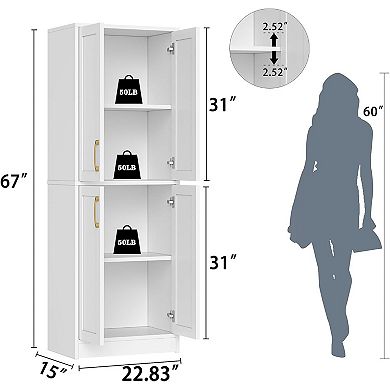 4-Door Adjustable Shelves Tall Black Kitchen Pantry Cabinet