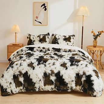 Luxury Shaggy Faux Fur Duvet Cover Set with Velvet Back - OEKO-TEX Certified, 3 pc (Queen Brown)