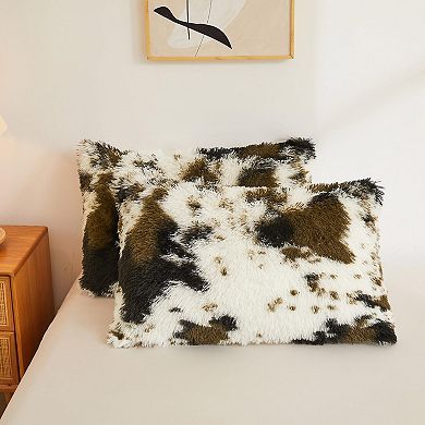 Luxury Shaggy Faux Fur Duvet Cover Set with Velvet Back - OEKO-TEX Certified, 3 Pieces (Queen Brown)