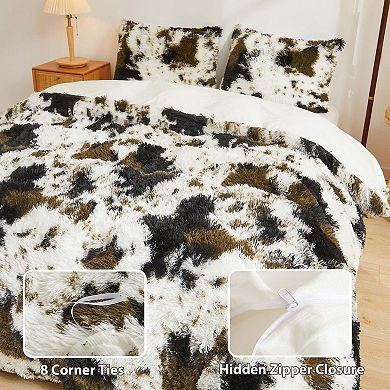 Luxury Shaggy Faux Fur Duvet Cover Set with Velvet Back - OEKO-TEX Certified, 3 Pieces (Queen Brown)