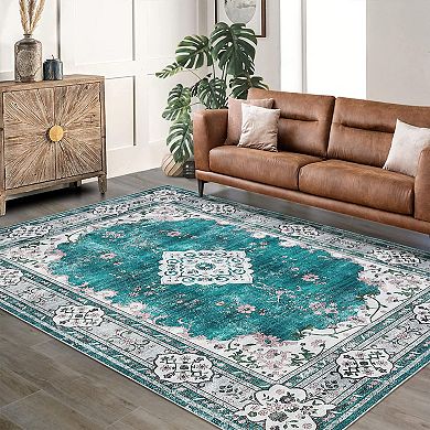 Washable Origintal Boho Distressed Area Rugs Non-Slip Stain Resistant Vintage Oriental Runner Rugs