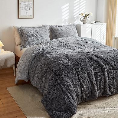 Luxury Ultra Soft Faux Fur Comforter Set 3 Pieces Full/Queen - Ombre Gradient Design