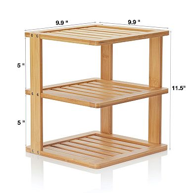 3-Tier Bamboo Shelf: 10x10" 11.5" High, Multi-Use Organizer for Kitchen, Bathroom, Pantry