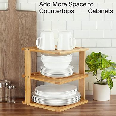 3-Tier Bamboo Shelf: 10x10" 11.5" High, Multi-Use Organizer for Kitchen, Bathroom, Pantry